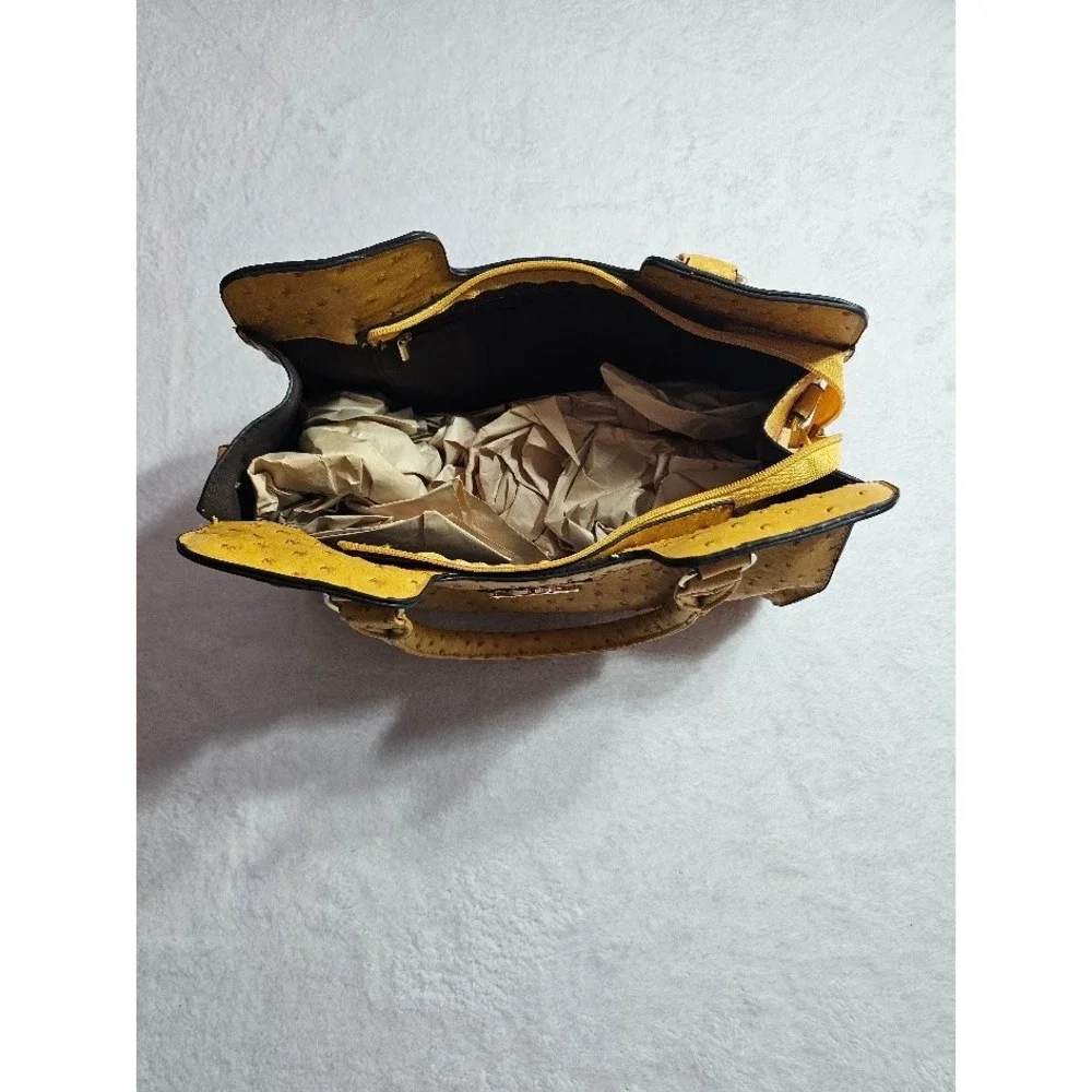 B.Iconic Luxury Handbag Yellow Ostrich Embossed Satchel Crossbody Bag NEW
